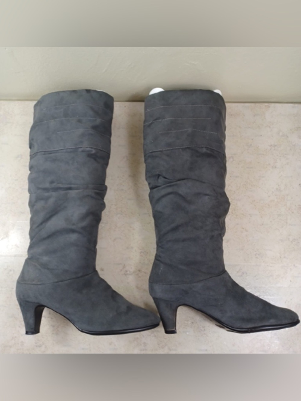 AEROSOLES Slate Gray Suede Mid-Calf Heeled Boots - Picture 3 of 6